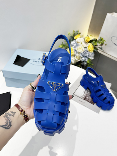 Prada 2022 The latest spring and summer sawnooth Roman woven thick-soled rubber sandals 35-40_-34ef1622